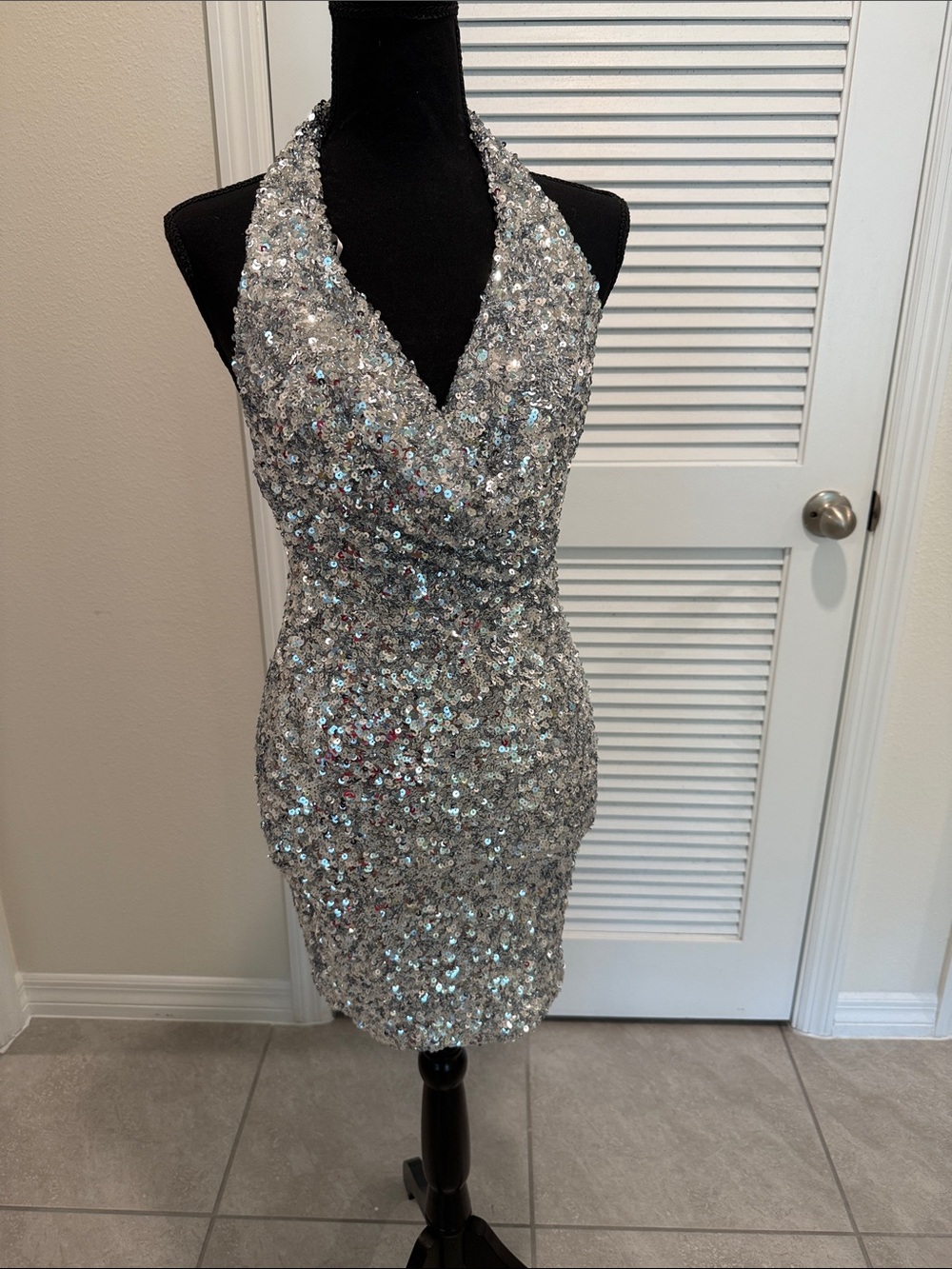 Silver Sequin Halter Cocktail Dress - Sparkling Evening Dress
